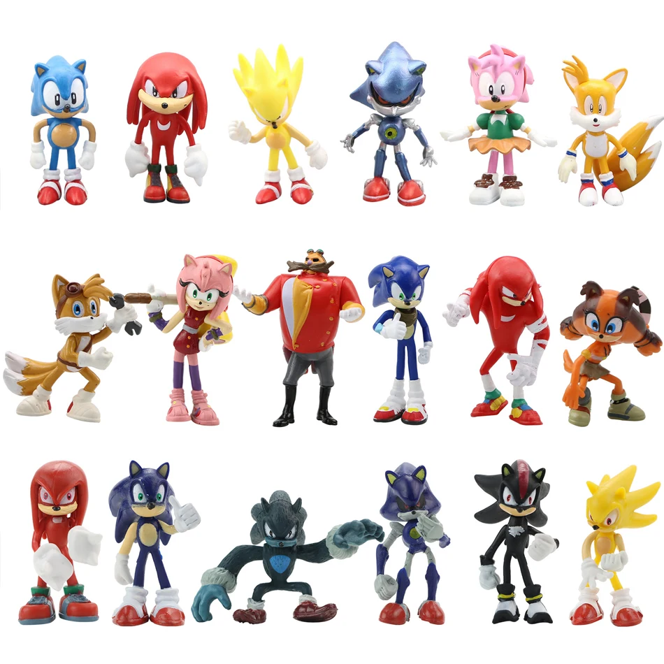 Trzy style 6 sztuk ogony Sonic Werehog figurki niebieski cień lalka figurki z kreskówek kolekcjonerskie lalki dla dzieci jeż zabawka