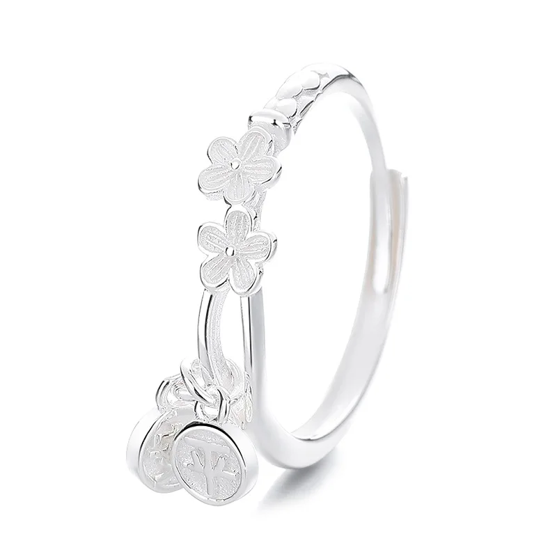 

Fresh Minimalist Round Disk S925 Sterling Silver Chinese-Style Flower Peace Ring Women's Niche Accessory