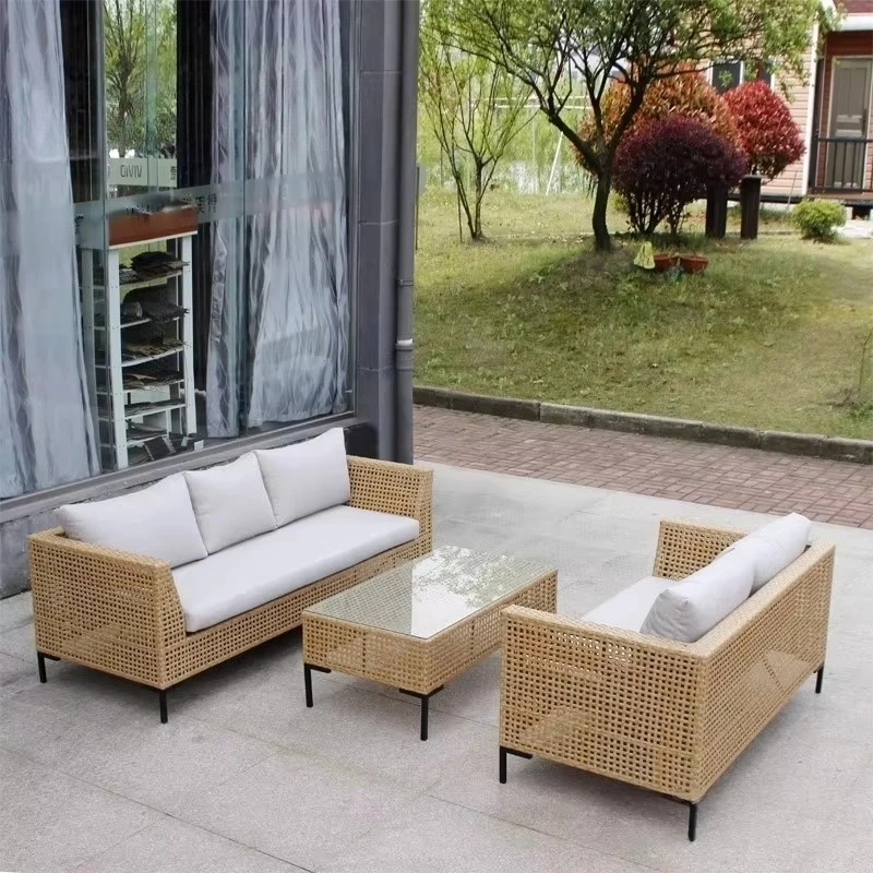 Outdoor Furniture Tables Sofa and Rattan Chairs Outdoor Courtyard Set with Three or Two-person Rattan Sofas Made of Woven Fabric