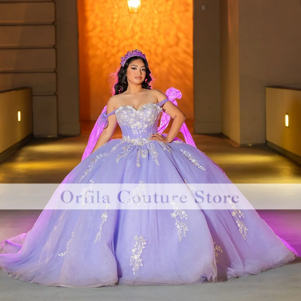 Lilac Quinceanera Dresses Off The Shoulder Lace Appliqued Tull Party Birthday Sweet 16 Dress Vestidos 15 Customized
