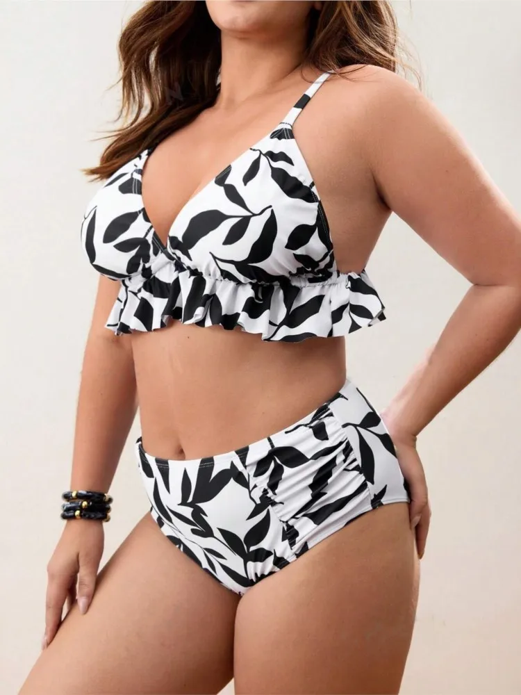 L-4XL Plus Size High Waist Bikini Women's Push Up Large Size 3XL 4XL Swimsuit Summer Mujer Tummy Control Swimwear Bikini Sets 4