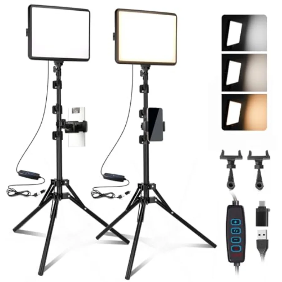 

2Pack LED Video Light Kit NiceVeedi Studio Light 28006500K Dimmable Photography Lighting Kit with Tripod StandPhone Holder 73 S