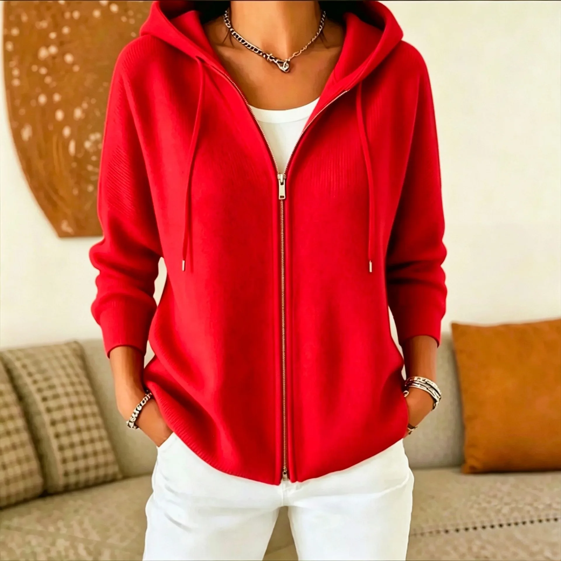 Women's Casual Loose Sweater Spring and Autumn Plaid Long Sleeve Lapel Shirt Sweater Cardigan Women's V-neck Sweater