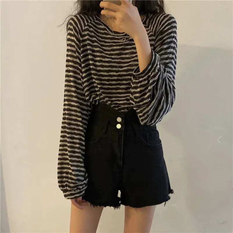 Gidyq Korean Women Striped T Shirts Fashion Streetwear All Match Female Long Sleeve Tops Casual Student Loose Tees New