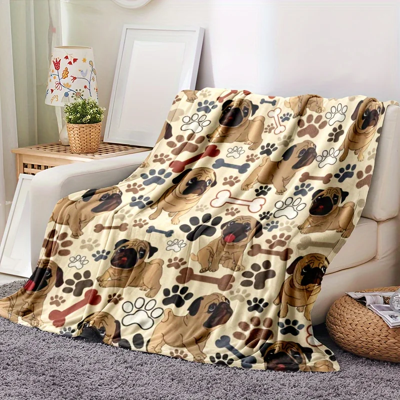 Cartoon Various Dogs Pattern Flannel Blanket Soft Warm Afternoon Nap Suitable For Sofas Offices Camping Travel Versatile Blanket
