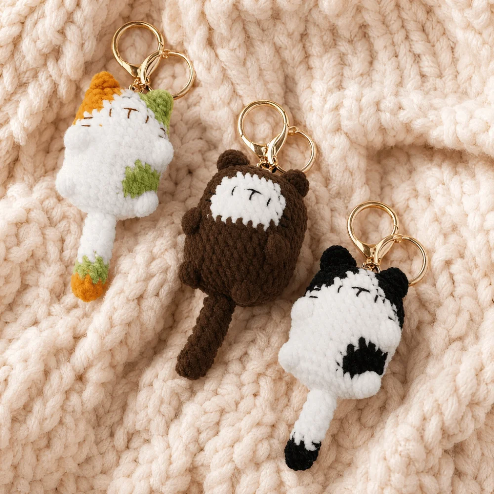 Bag Charms Crochet Cat Keychain Decoration Hand-woven Cute Cat Kitten Keyring Exquisite Cartoon Cute Animal Pendant Gifts