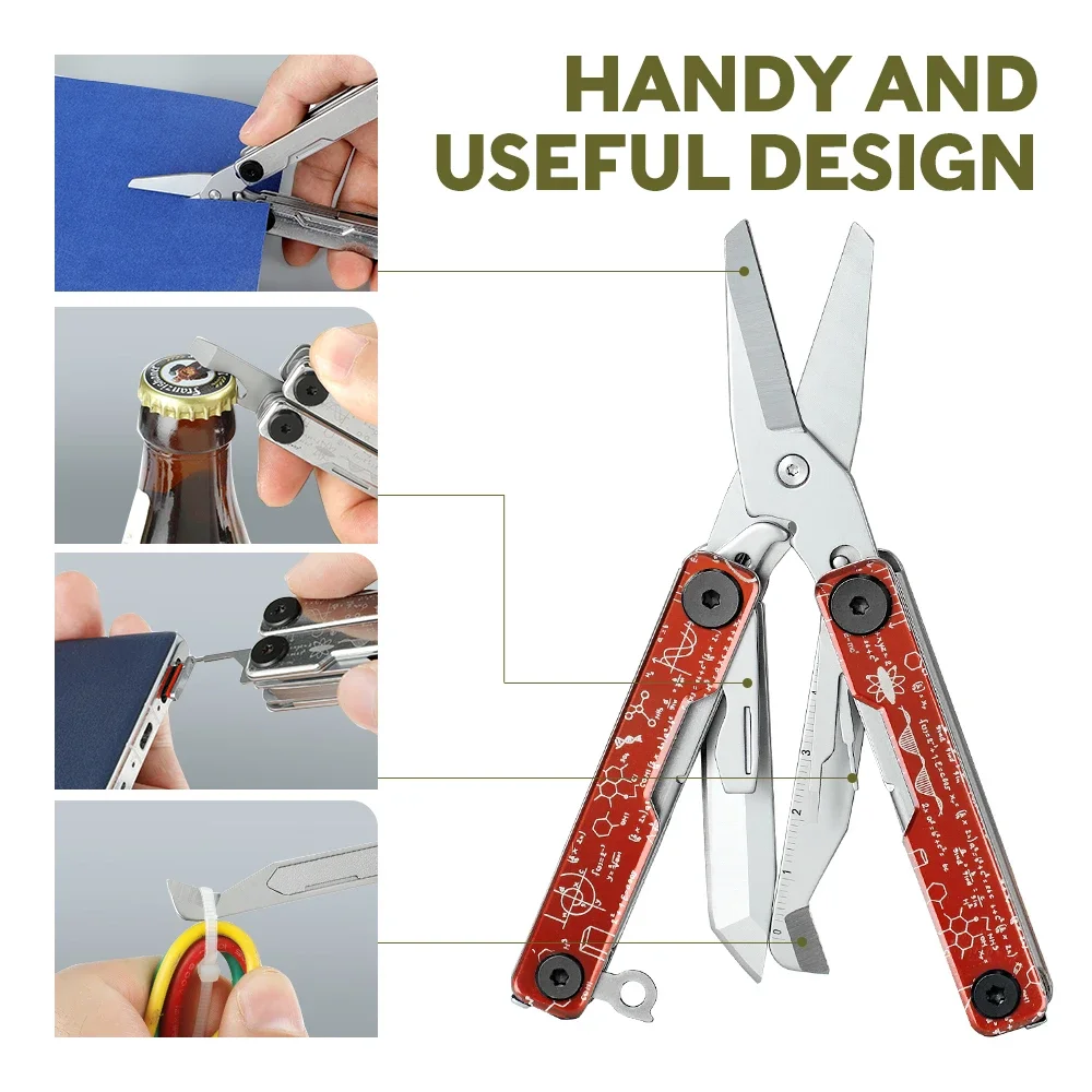 스위스 테크 12 IN 1 코코넛 크랩 멀티 도구 접이식 가위 EDC 야외 장비 캠핑 휴대용 비상 조합 도구