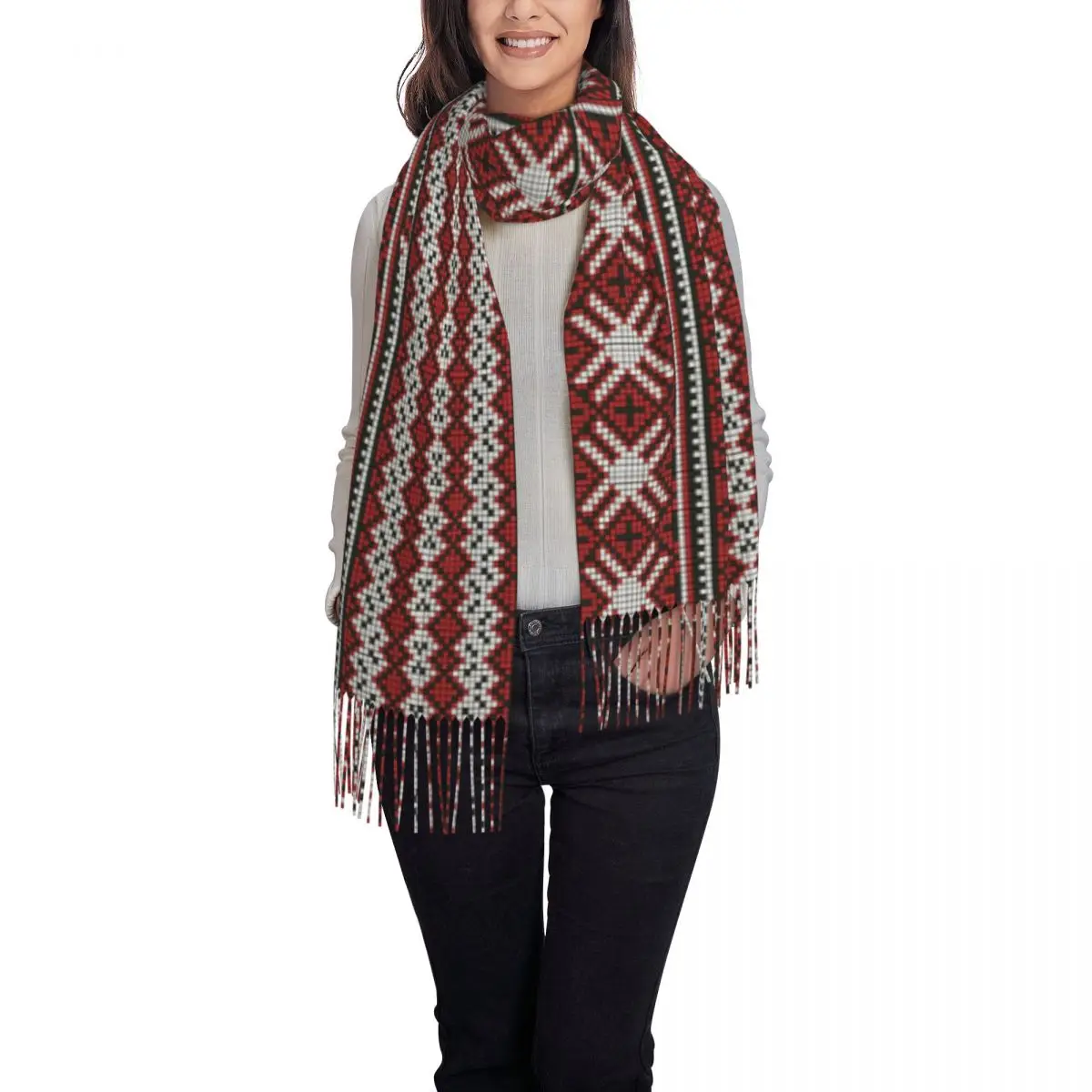 أوكرانيا Vyshyvanka وشاح مطرز شرابة الأوشحة للنساء شالات دافئة ناعمة ويلتف طويل الخريف الشتاء شال التفاف