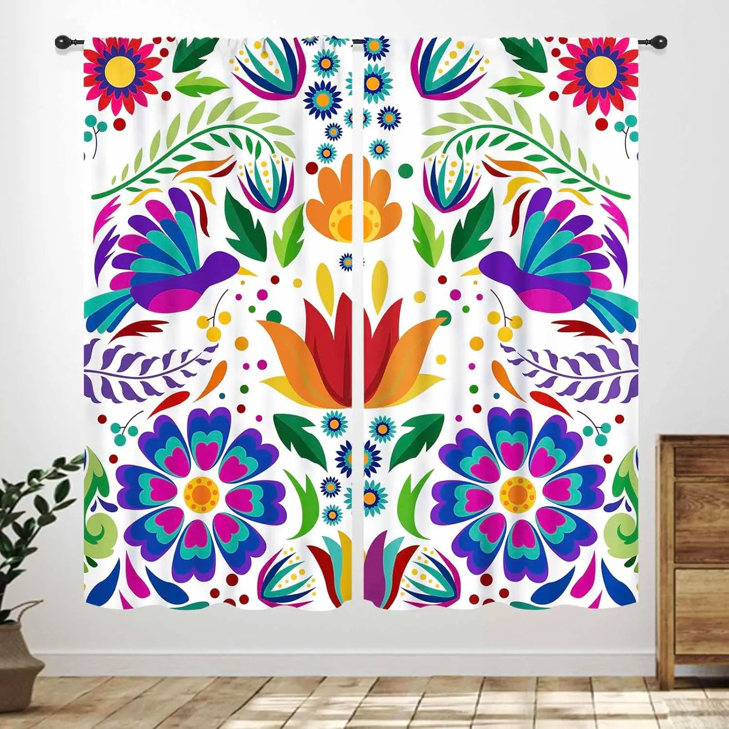 Mexican Flowers Curtains,Traditional Mexico Style Colorful Floral Cinco De Mayo Dia De Los Muertos Boho Botany Rustic Style