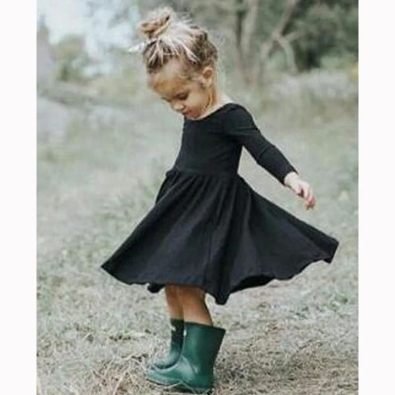 Summer Kids Baby Dress Black Baby Girls Dress Short Sleeved Sweet Dress For Girls Short Sleeve A Line Party Dress Girls Clothes