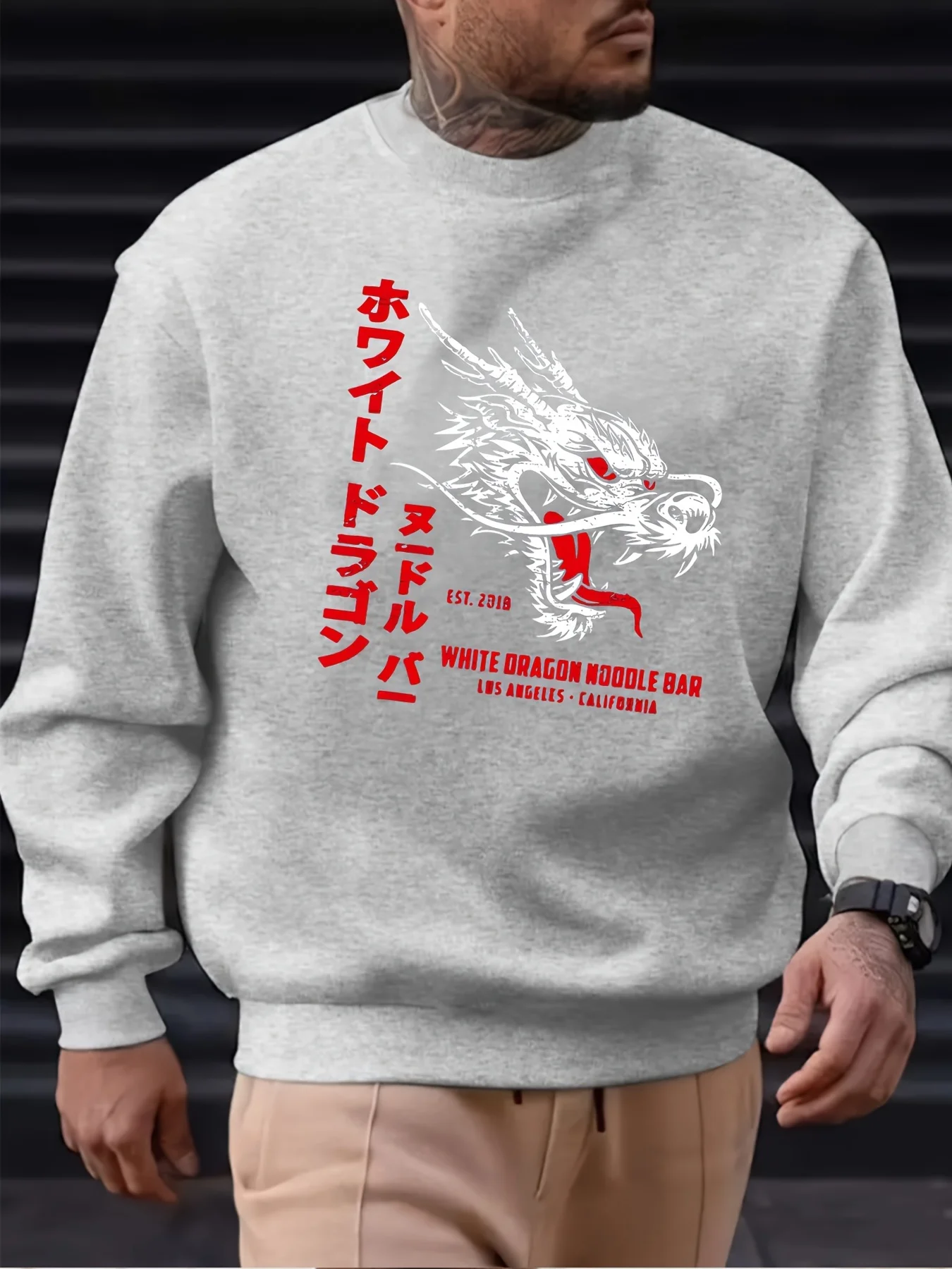 طباعة التنين، الربيع والخريف، سترة عصرية للرجال برقبة دائرية، ملابس خارجية من الداخل والخارج مع نفس الطاقم