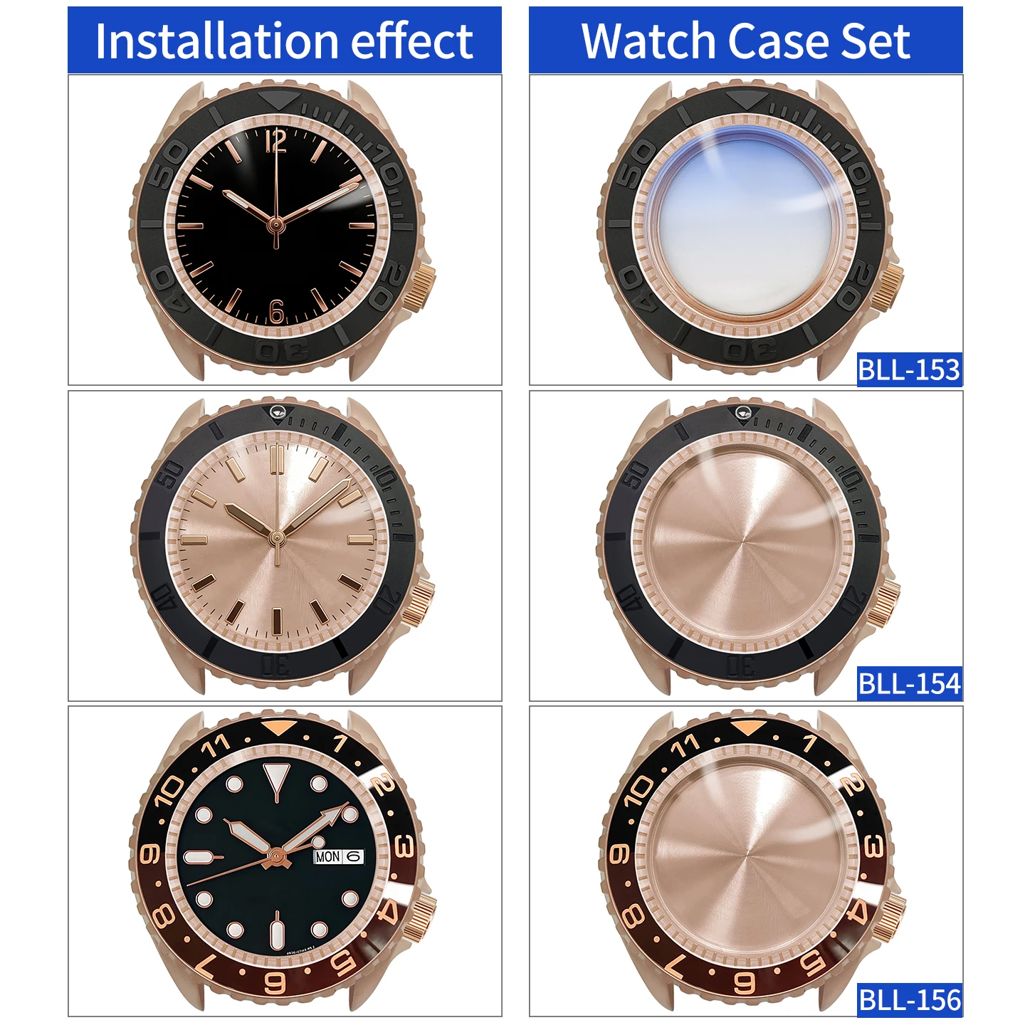 Mattes 3.8 SKX Roségold Uhrengehäuse Krone bei 4 Uhr Edelstahl-Finish MOD NH36 Saphirglas Lünette Kundenspezifische Teile – Detail 2