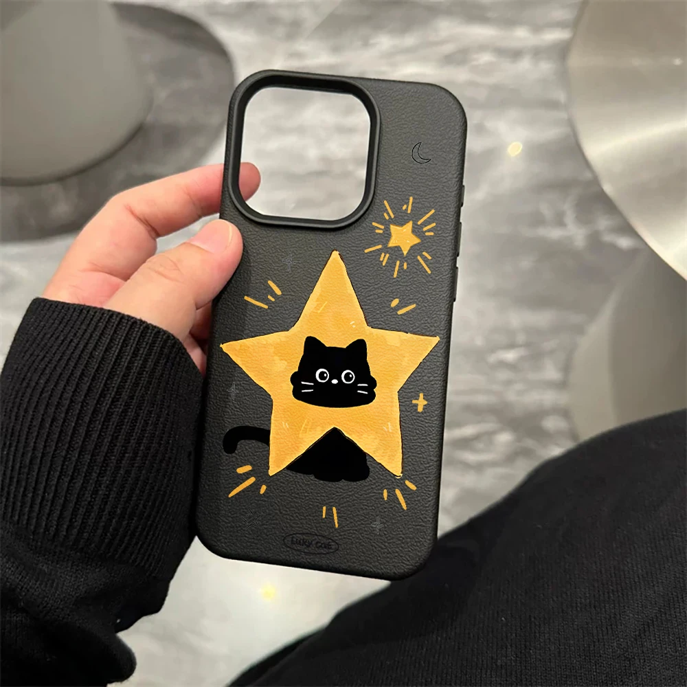 Star Black Cat Handyhülle für iPhone 17 16 15 14 13 12 11 Pro Max 16 15 14 Plus 17 16 15 14 13 12 Pro 17Air Silikon Matte Hülle – Detail 8