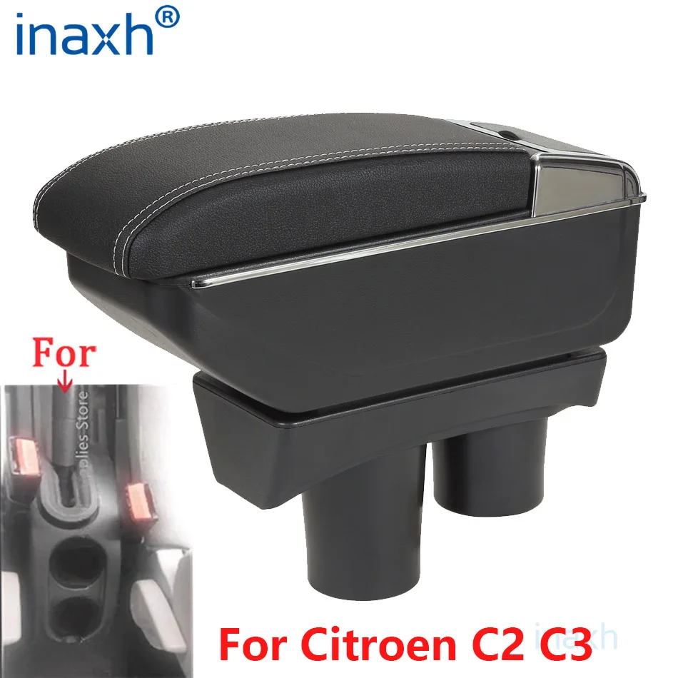 For Citroen C2 Armrest Box For Citroen C3 C2 Car Armrest Storage Box Cup Holder Modification Universal Car Accessorissories