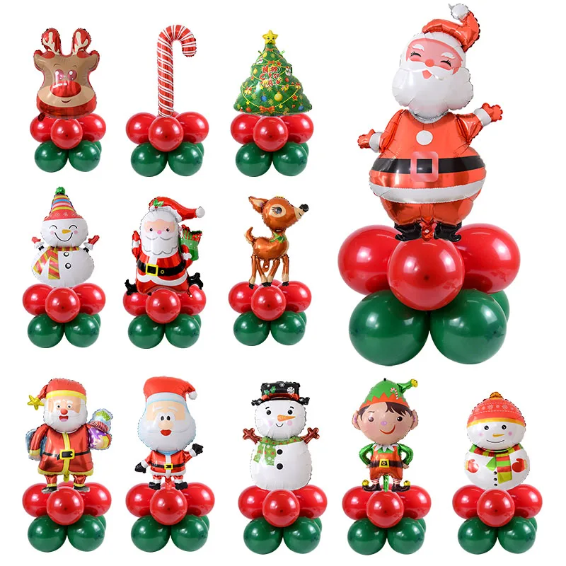 Chrisrmas Decorations 9Pcs Christmas Balloon Kits Stand Santa Claus Snowman XMAS New Year Decor Noel Navidad