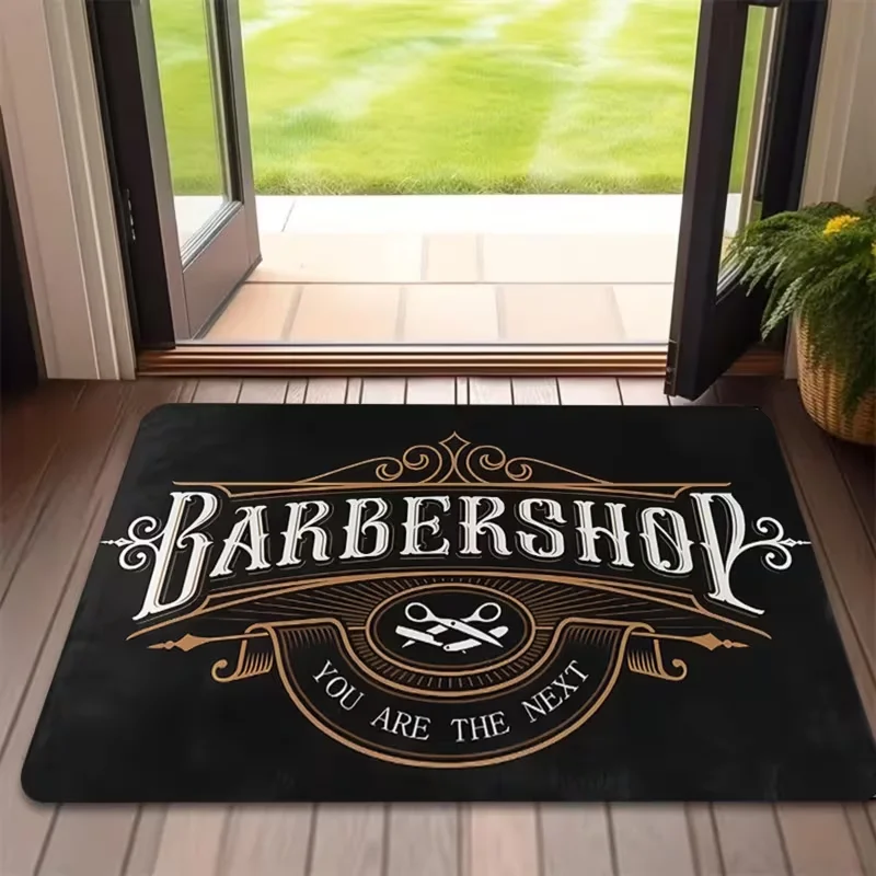 Retro Barber Shop Doormat Suitable for Salons with Cross Razors Anti Slip Floor Mat Black Barber Decor Style Ideal Barber Gift