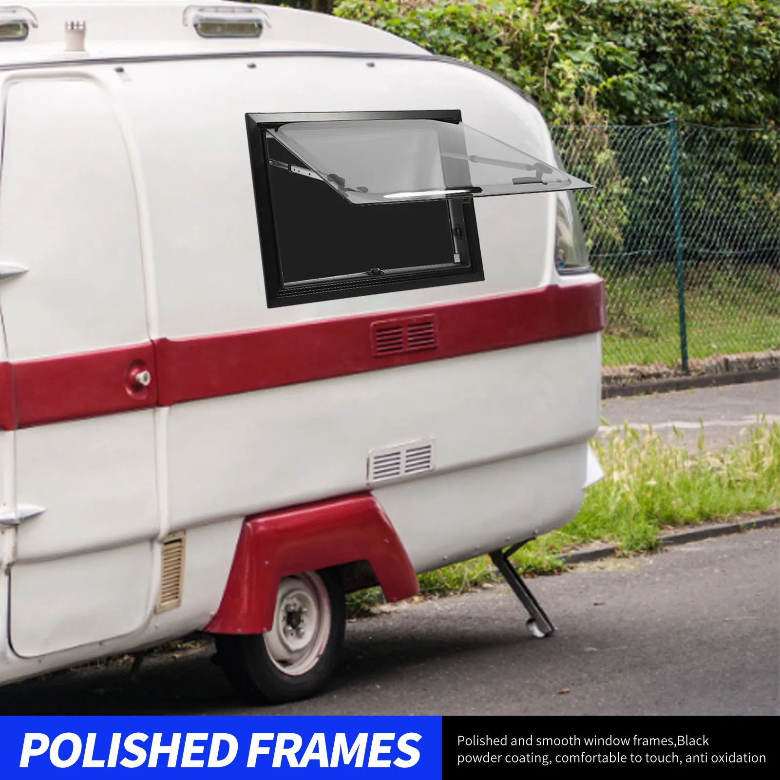 

Угловое окно для автофургона, сверхмощное выдвижное окно для автодома, 28 х 20 дюймов, черное покрытие с опорным стержнем и экраном для прицепа