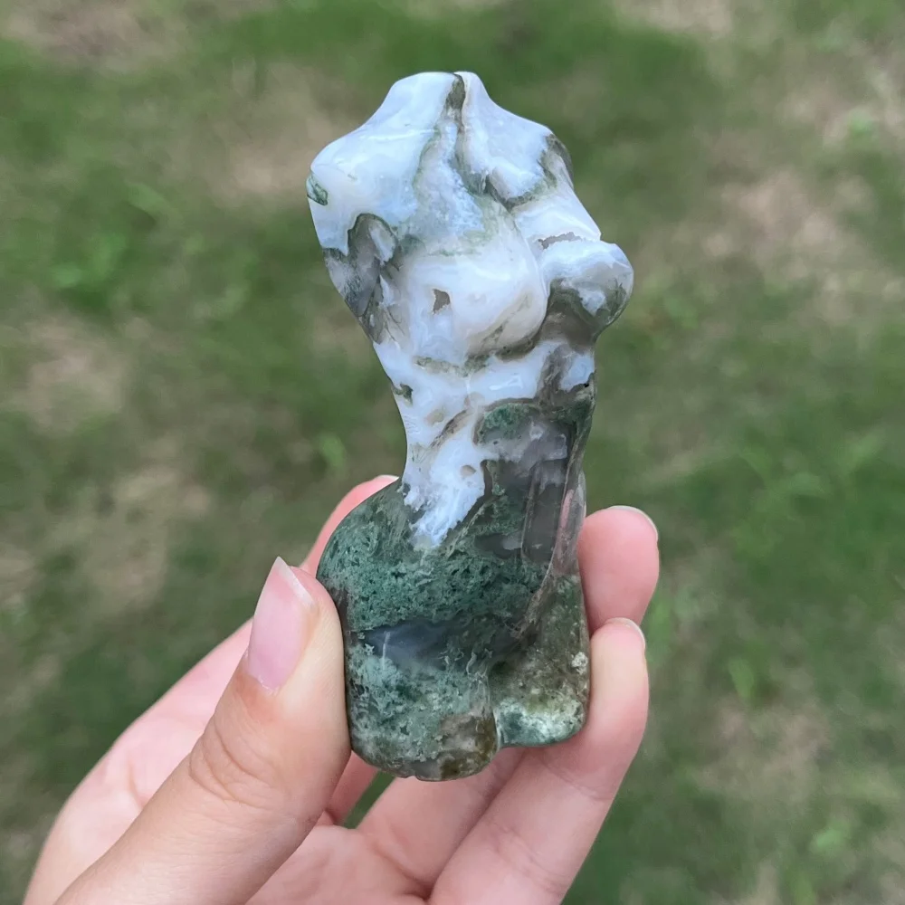 1PCS Natural quartz moss agate lady body Carving Fengshui Healing Home Decor Lucky Gift Feng Shui Decoration