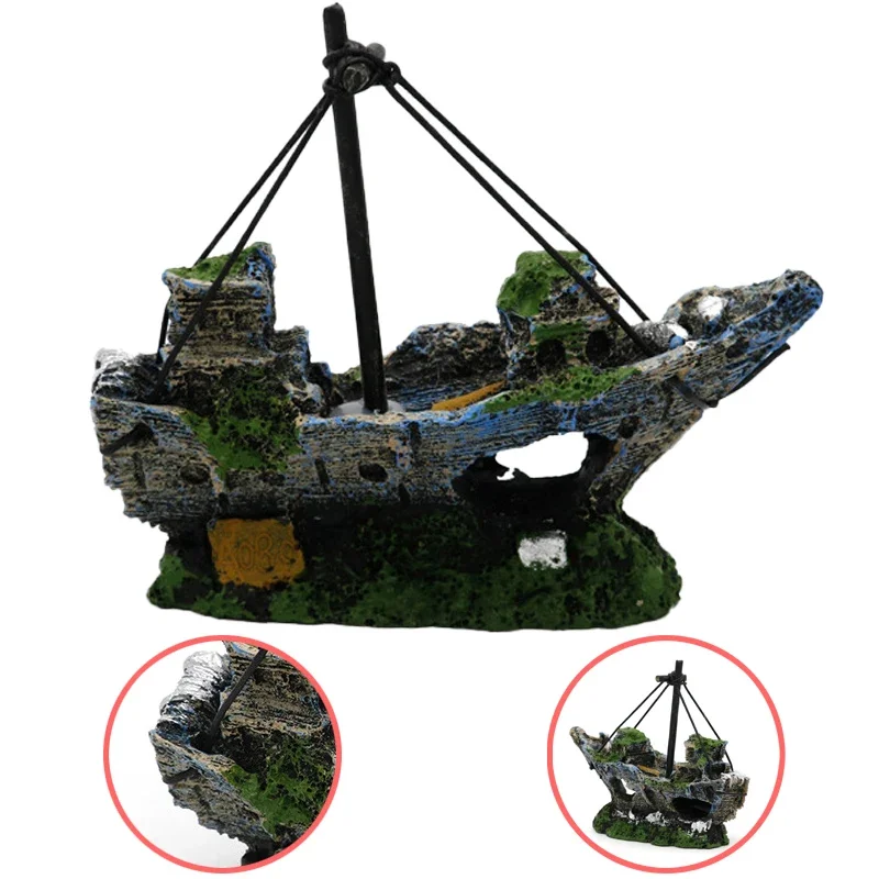 1PC Pirate Wreck Ship Decor Boat Ornament Accessories Decoration Corsair Aquarium Fish Tank Landscape Landscaping Decorations