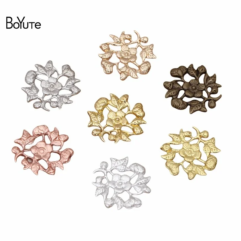 

BoYuTe (100 Pieces/Lot) 15mm Flower Plate Findings Metal Brass DIY Retro Handmade Materials