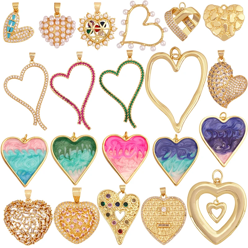 Mode Bunte Zirkon Brenn Liebe Herz Charm Anhänger, Echt 18K Gold Überzogene Halskette Armband DIY Handgemachten Schmuck Liefert S26 – Detail 1