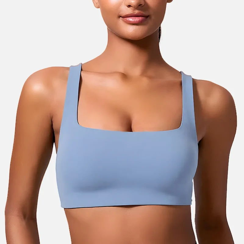 

NCLAGEN Sports Bra High Impact Square Neck Training Solid Yoga Tank Top Push-up Gym Clothes Workout Pilates Fitness Underwear