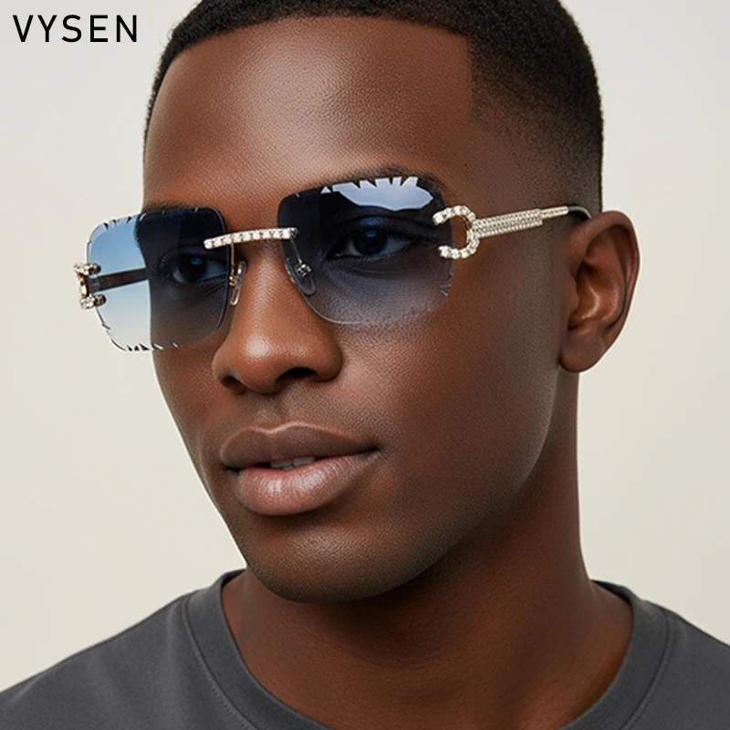 بدون شفة الشرير مربع النظارات الشمسية الرجال 2025 العلامة التجارية الفاخرة خمر قطع حافة فرملس نظارات شمسية حجر الراين في الهواء الطلق نظارات ظلال #1