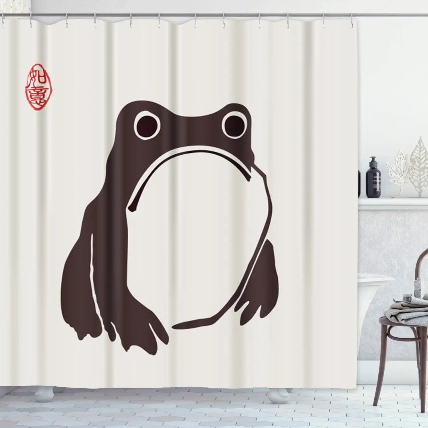 

Unimpressed Frog Shower Curtain for Bathroom,Cute Ink Funny Japanese Style Art Bath Curtain Waterproof Fabric Fashion Bath Decor