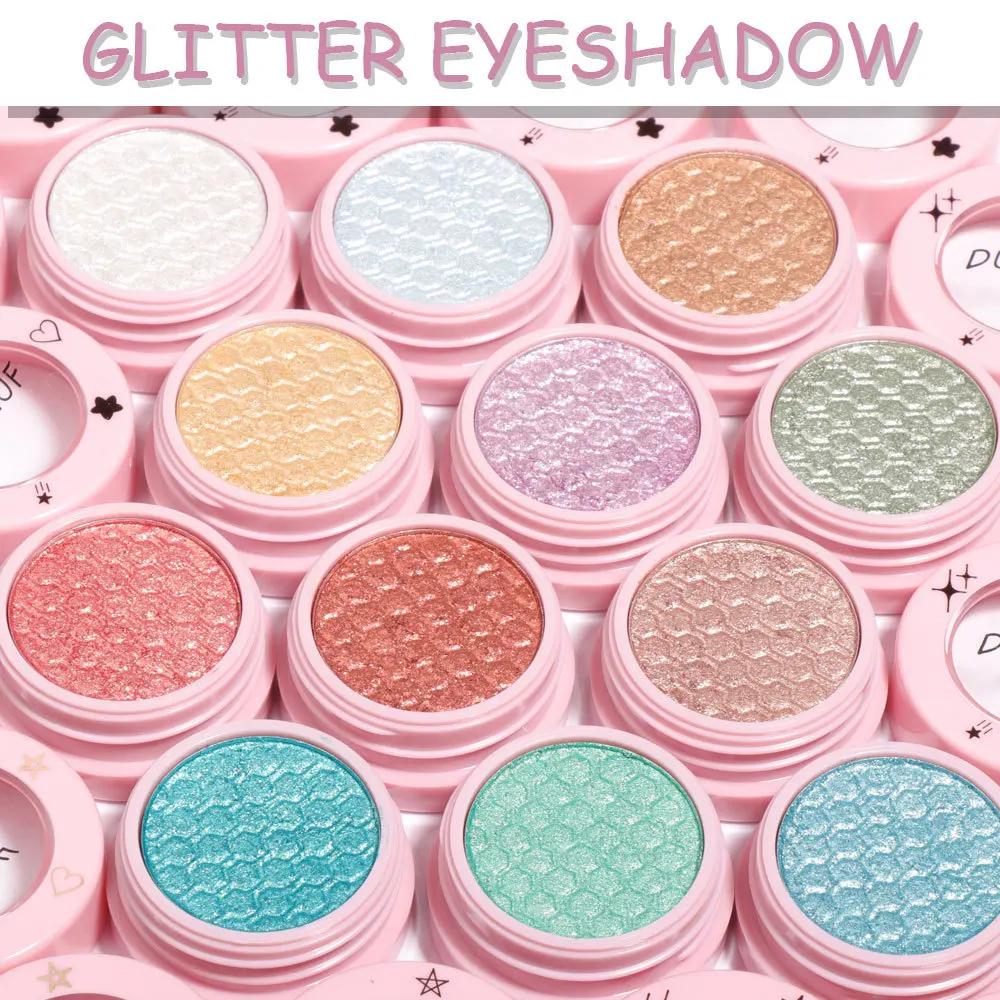 DUNUF 12 Colors Mineral Nude High Light Glitter Eyeshadow Makeup Long-lasting Pink Peach Fine Pigments Shimmer Shiny Eye Shadow