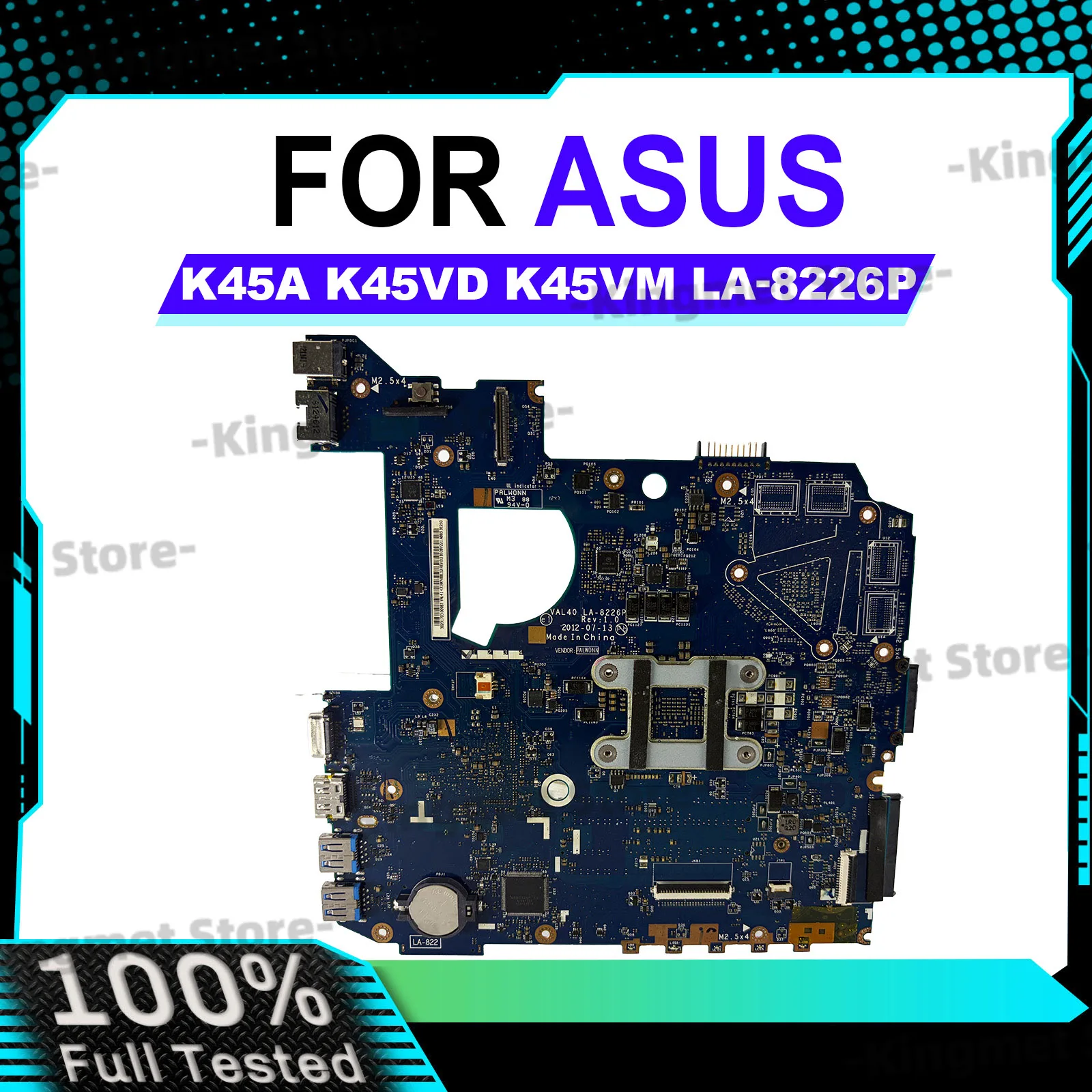 Placa-mãe para laptop ASUS LA-8226P P45VA K45A com CPU 100% testada, envio rápido, alta qualidade