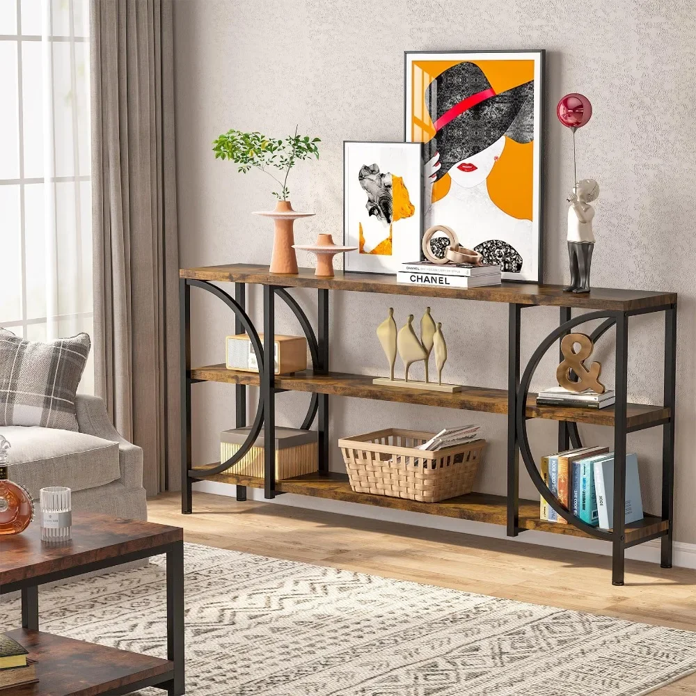 New 70.9 Inch Extra Long Sofa Table, 3 Tier Narrow Console Table with Storage Shelves