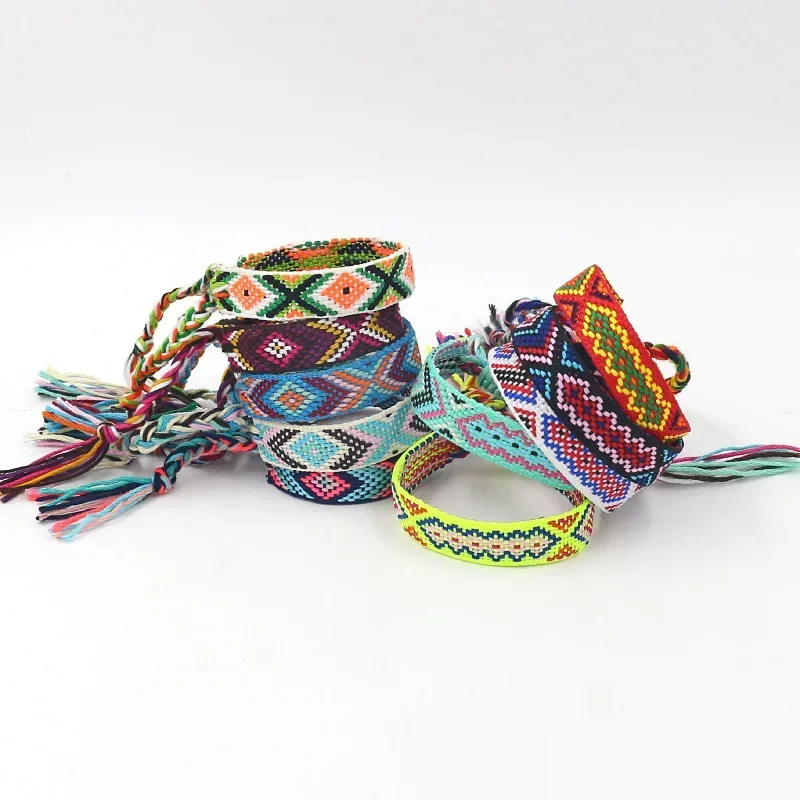 Bohemian National Style Handmade Woven Embroidery Bracelet For Women Lucky Rainbow Nepal Bracelet Hand Rope Fashion Jewelry Gift