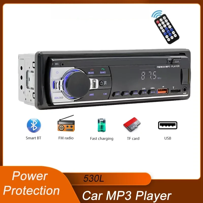 1 Din FM Car Radio BT TF AUX USB Fast Charging Time Disploay Car Stereo LED Remote Control MP3 Car Player