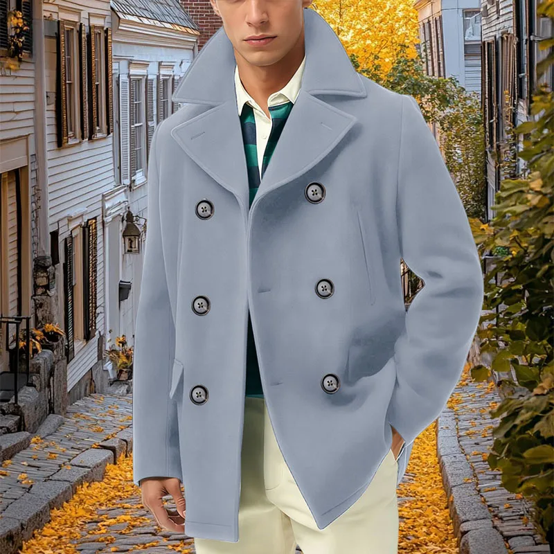 

Autumn Men's Coat Korean Wool Blend Double Breasted Man Blazer Business Casual Tailored Male Jacket For Banquet Wedding