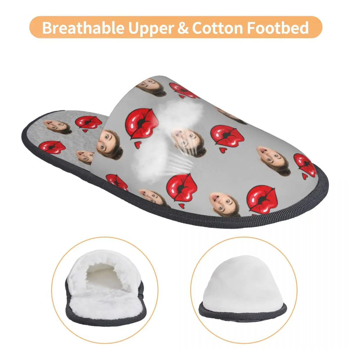 Custom Print Women Personalized Head Face Photo House Slippers Cozy Warm Memory Foam Fluffy Slipper Indoor Outdoor Shoes