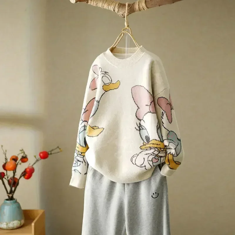 Disney Knitted Sweaters Japanese Daisy Cartoon Pullovers for Women Coat Female Autumn and Winter Loose Wild Thicken Kawaii Tops