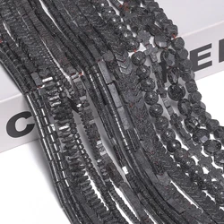 Natural Smooth Black Minerals Stone Beads Multiple Shapes Volcanics Lava Loose Beads for Jewelry Making Handmade DIY Necklace