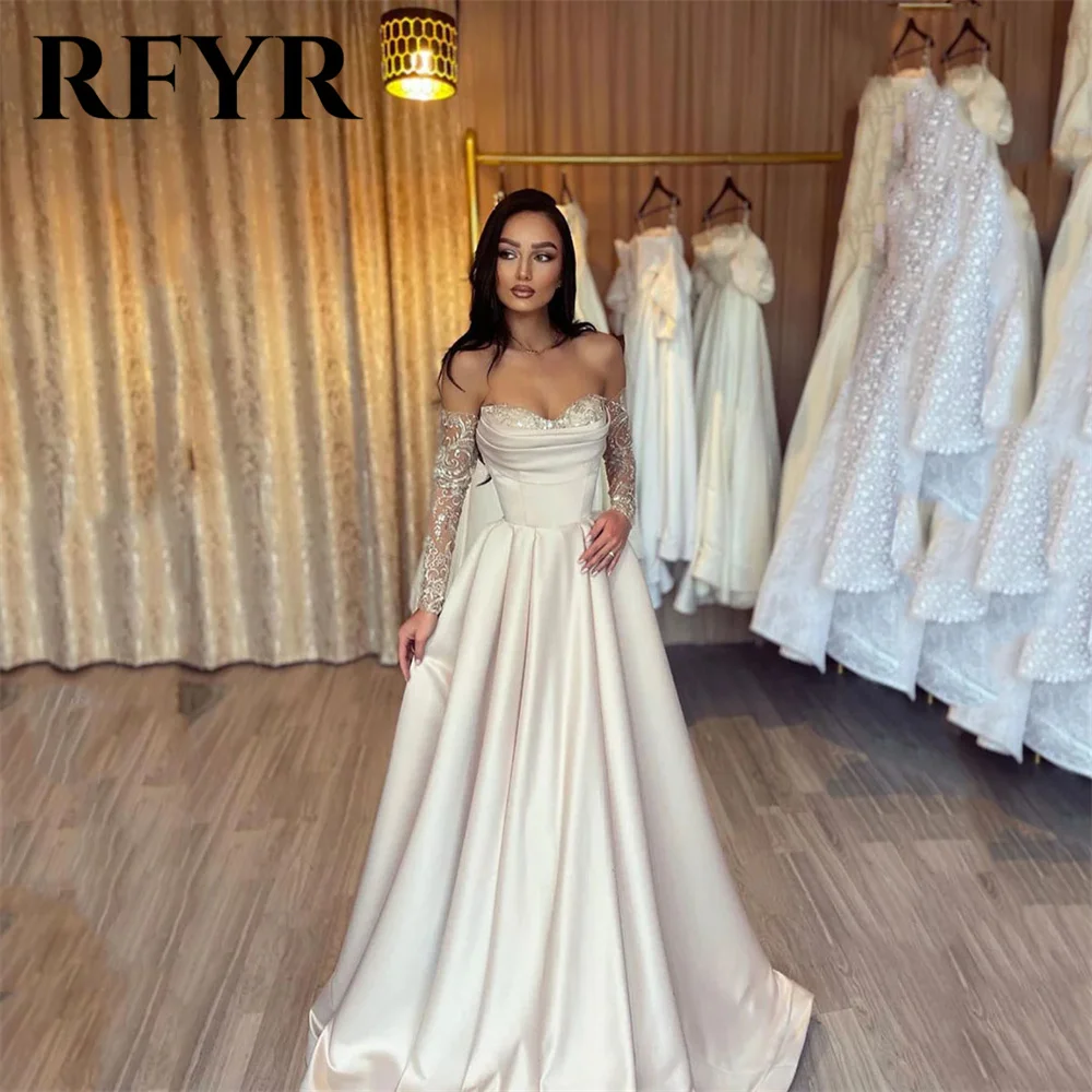 

RFYR Appliques Off the Shoulder Evening Dress White Sweetheart Prom Dress For Wedding Exquisite Stain A Line فساتين مناسبة رسمية