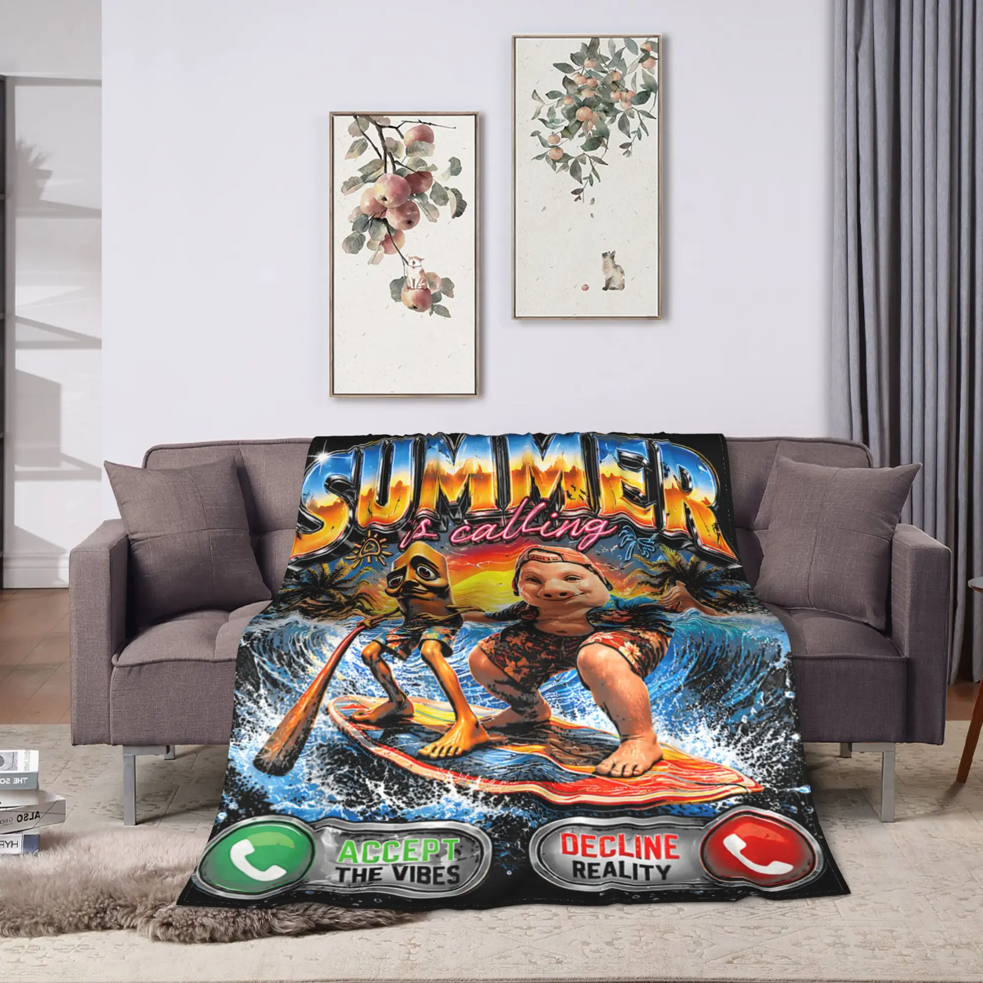 Soft Warm Blanket Summer is Calling Tung Tung Sahur John Pork Brainrot Meme Throw Blanket  Flannel Bedspread Sofa Bed Cover