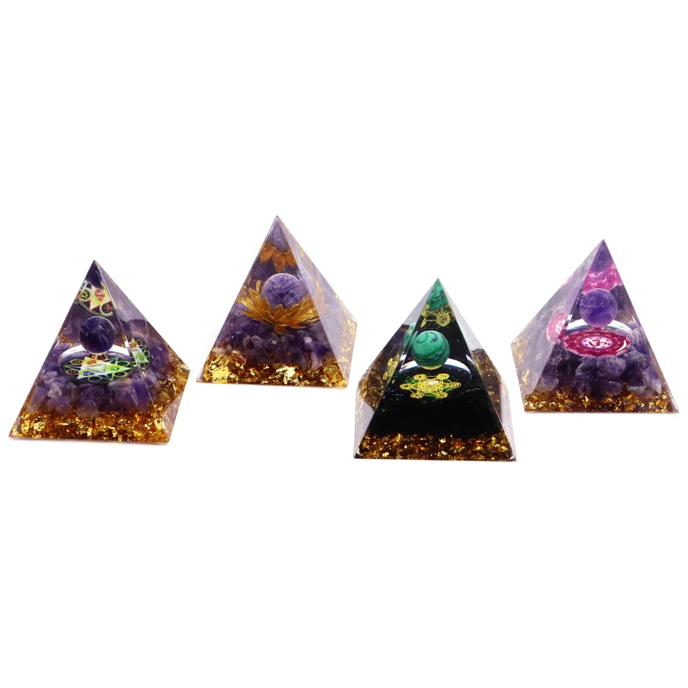 50mm Crystal Orgonite Resin Pyramid Gems Amethyst Reiki Stone Chakra Meditation Crafts Trinket Home Decoration Christmas Gifts