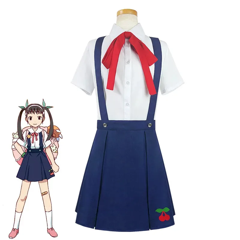 dd12Anime Monogatari Series Mayoi Hachikuji Косплей Костюм Школьная форма Платье Одежда Хэллоуин Карнавальный костюм Парики женская обувь