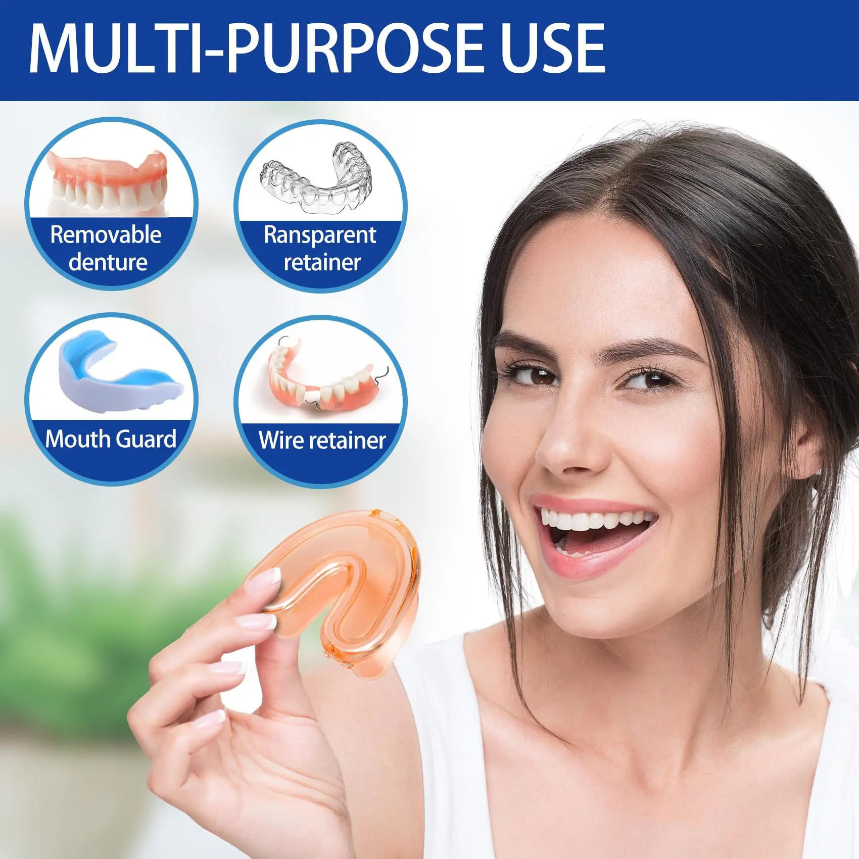 Travel Retainer Case U-shaped Denture Holder Leakproof Invisalign Aligner Case with Removal Tool Brush Orthodontic Supplies