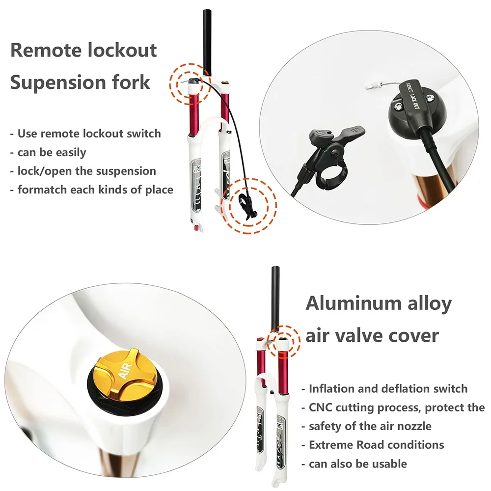 Bicycle Air Front Fork, Magnesium Alloy, Ultralight Mountain Bike Suspension Fork, Straight and Tapered MTB 26, 27.5, 29IN