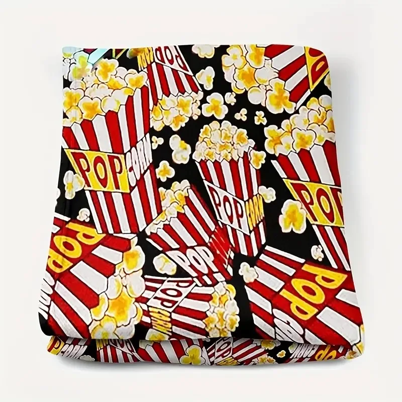 Retro Cinema Popcorn digital-printed polyester Bedroom velvet flannel cover blanket Fleece soft sofa cover blankets for beds