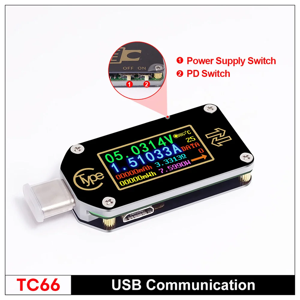 PD الزناد USB-C الفولتميتر مقياس التيار الكهربائي RD TC66/TC66C نوع- 2 طريقة الحالي متر المتعدد PD شاحن بطارية USB الكهربائية تستر