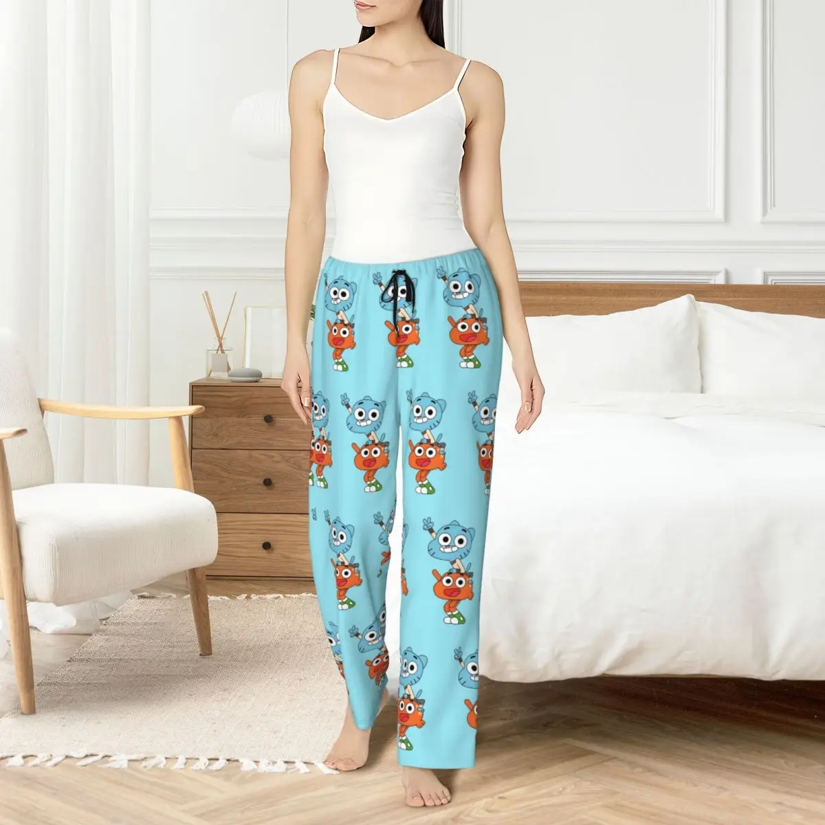 Custom Print The Amazing World Of Gumball Pajama Pants for Women Animated Comedy Sleep Sleepwear Bottoms with Pockets