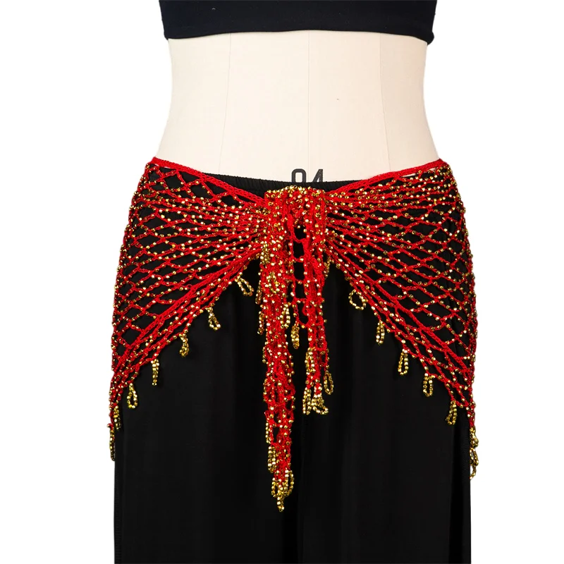 Belly Dance ผ้าพันคอสะโพกทอกระโปรง Belly เต้นรําเข็มขัดสามเหลี่ยมผ้าคลุมไหล่พู่ลูกปัดเข็มขัดเอว CHAIN Beach สําหรับผู้หญิงหญิง