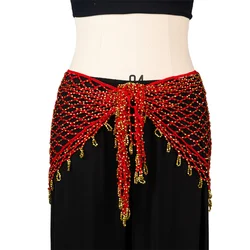 Belly Dance Hip Scarf Woven Skirt Belly Dancing Belt Triangle Shawl Tassel Beaded Belts Waist Chain Beach Cover for Women Girls