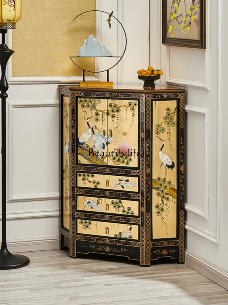 New Chinese-style corner cabinet painted corner storage whole fan-shaped triangular cabinet