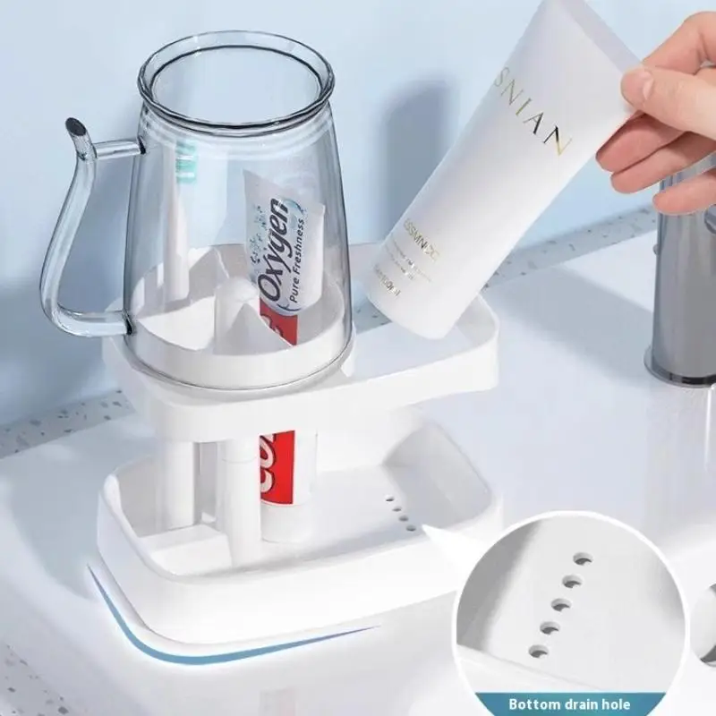 كوب تنظيف الأسنان عنبر مع حامل فرشاة الأسنان مجموعة أواني الأسنان كأس غسول الفم تخزين الرف لمستلزمات العناية بالفم #5